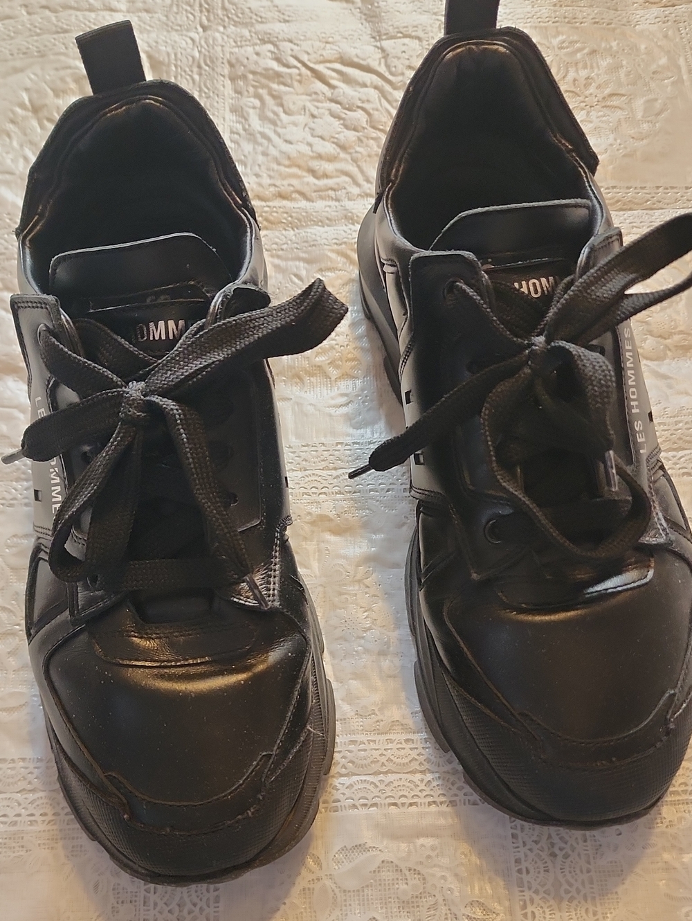 Les Hommes Black Leather Sneakers